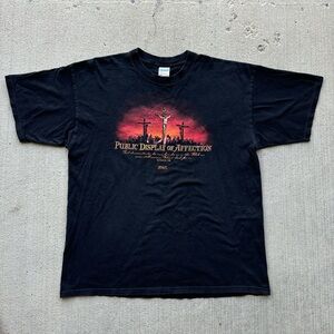 Vintage Jesus Public Display of Affection T-Shirt 2004 Y2K Gildan Blue Bar Sz XL